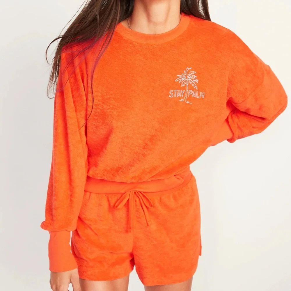 NWT OLD NAVY Loose Cropped Long-Sleeve Performance Slub-Knit Terry Sweatshirt - Picture 5 of 6